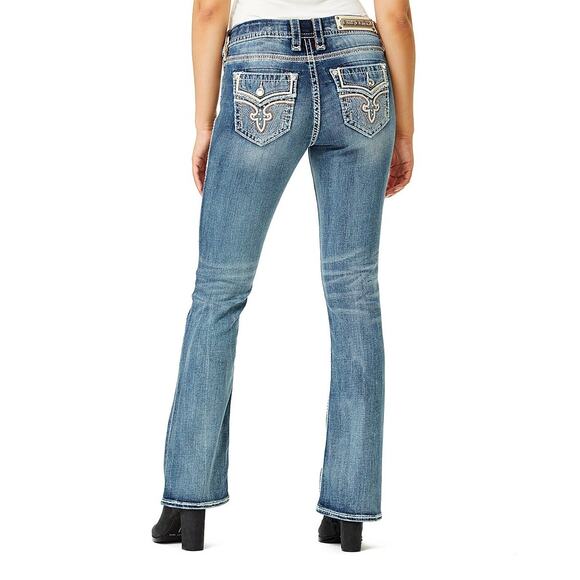 Rock Revival Womens Jeans 27 Alivia Dark Wash Sanded Embellished Back Boot Cut - Picture 1 of 14